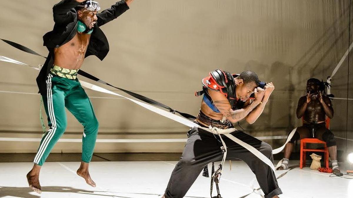 Scene from a rehearsal of “portrait of myself as my father.”
