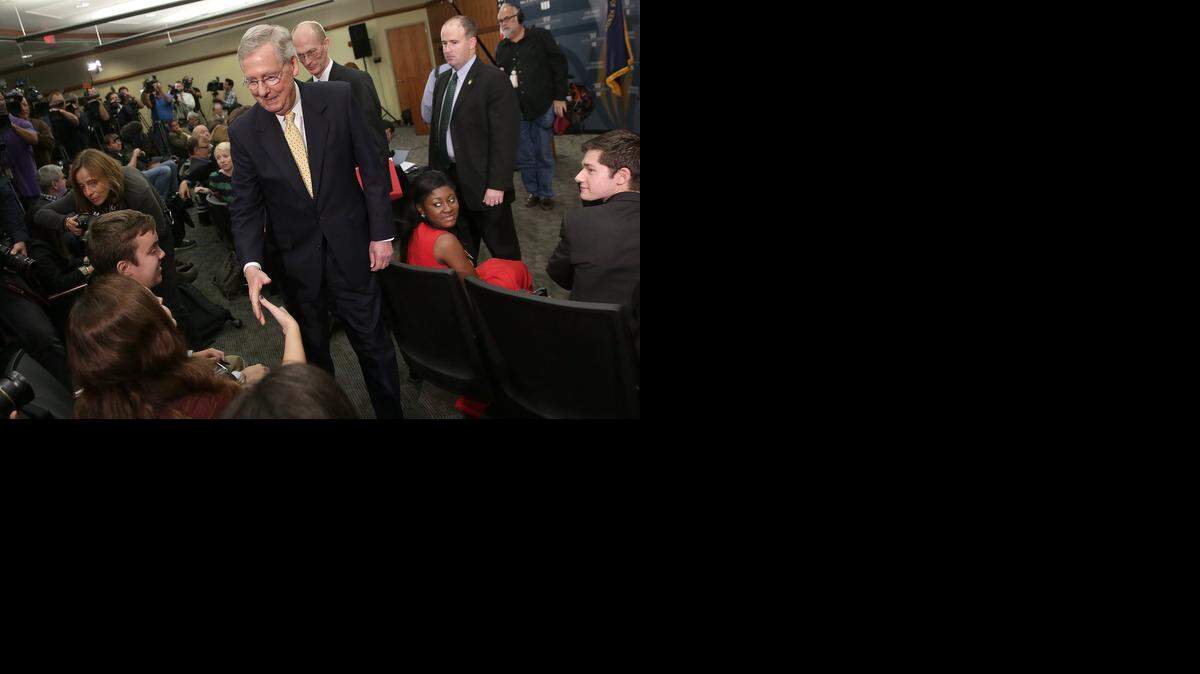 
GOP SENATE MAJORITY: Sen. Mitch McConnell greeted students in the McConnell Scholars Program after holding a news conference in Kentucky to discuss plans for the U.S. Senate if he’s elected majority leader.
