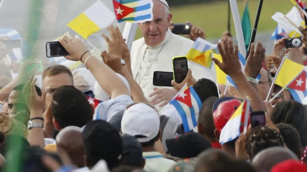 
Pope Francis is greeted by a jubilant crowd in Havana’s Revolution Plaza in Cuba.
