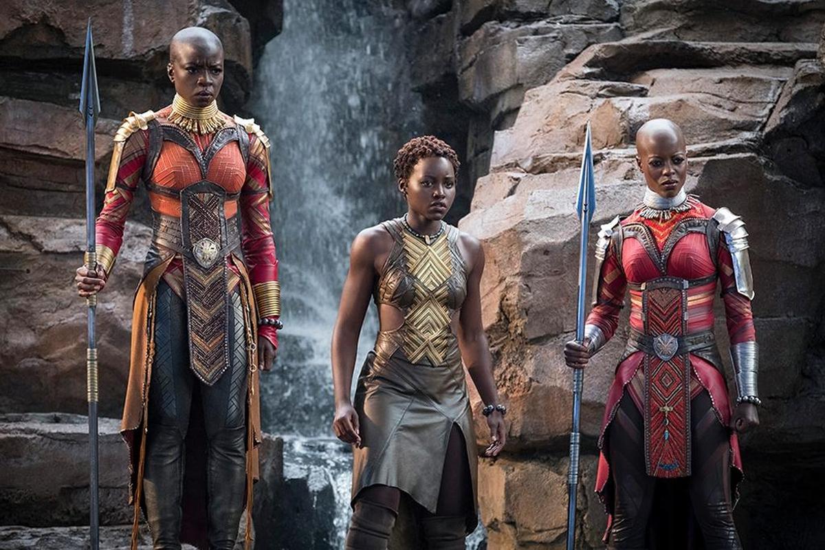 From left, Okoye (Danai Gurira), Nakia (Lupita Nyong'o) and Ayo (Florence Kasumba) in the film ‘Black Panther.’