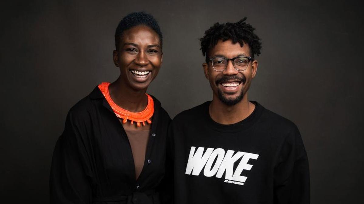 Directors Sabaah Folayan, left, and Damon Davis promote the film, ‘Whose Streets?’ at the 2017 Sundance Film Festival in Park City, Utah.