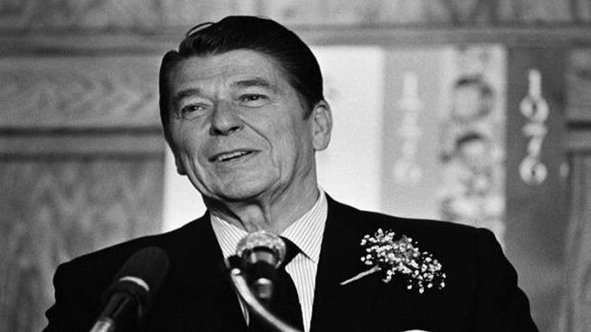 Back in 1976, presidential candidate Ronald Reagan gives a speech to supporters in California, leading up to the Republican National Convention in Kansas City.