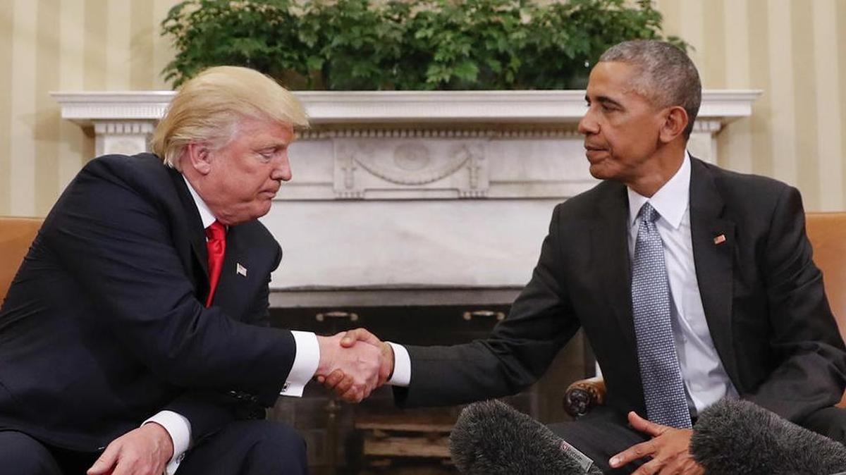 President Obama and President-elect Donald Trump shake hands after their meeting in the Oval Office on Nov. 10, 2016.