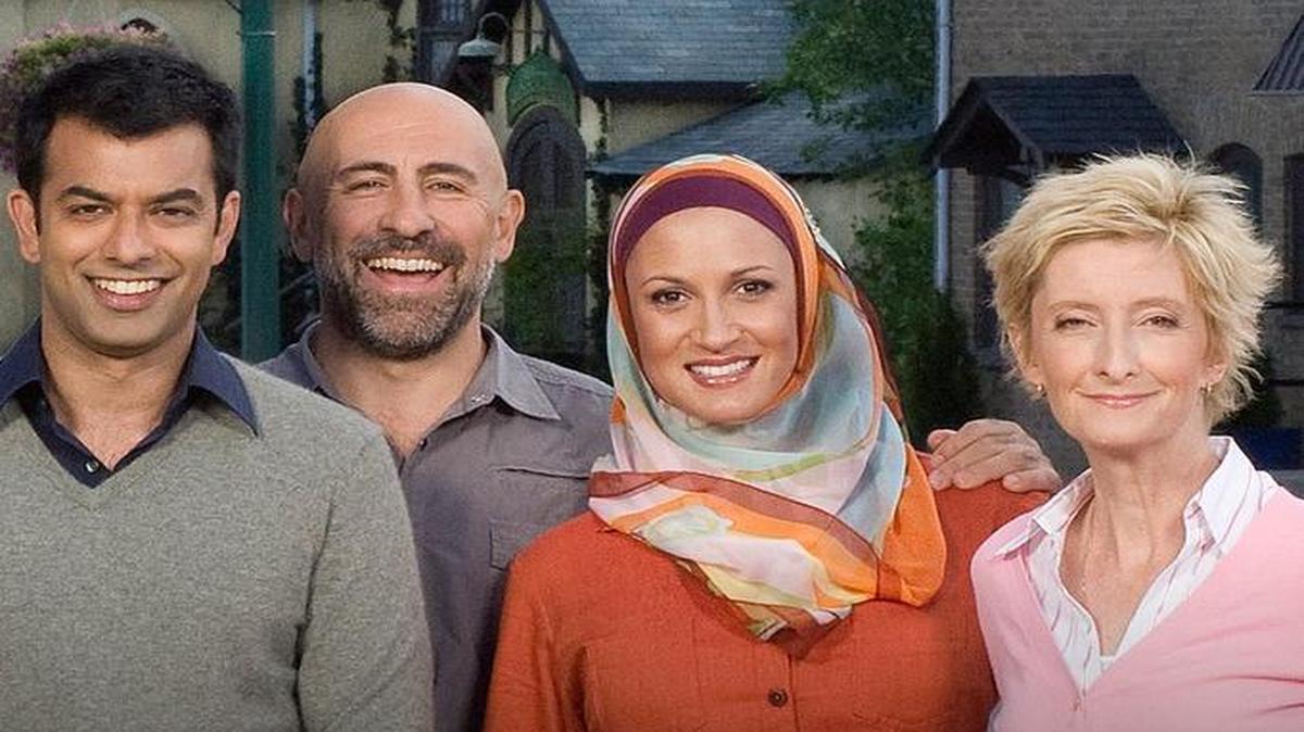 Partial cast of the Canadian TV show Little Mosque on the Prairie. Studies suggest such entertainment shows can counteract bigotry.