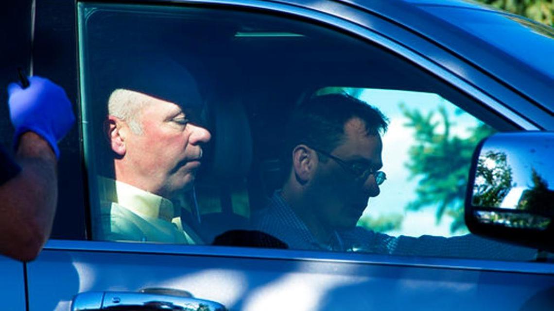 Republican candidate for Montana’s only U.S. House seat, Greg Gianforte, sits in a car after a reporter said Gianforte “body-slammed” him Wednesday.