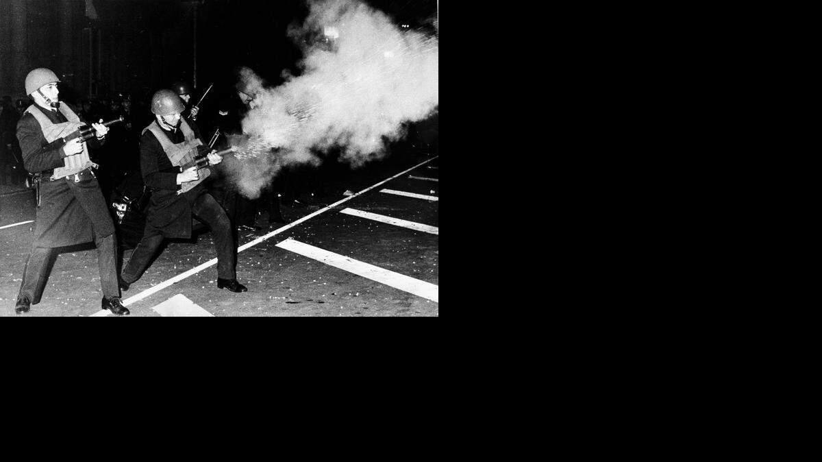 
BUENOS AIRES, 1982: Argentine police fire tear gas during a protest over the Falklands war. It has drawn renewed attention because of controversy over Fox News host Bill O’Reilly’s account of that day, when he was a young reporter covering the protest.
