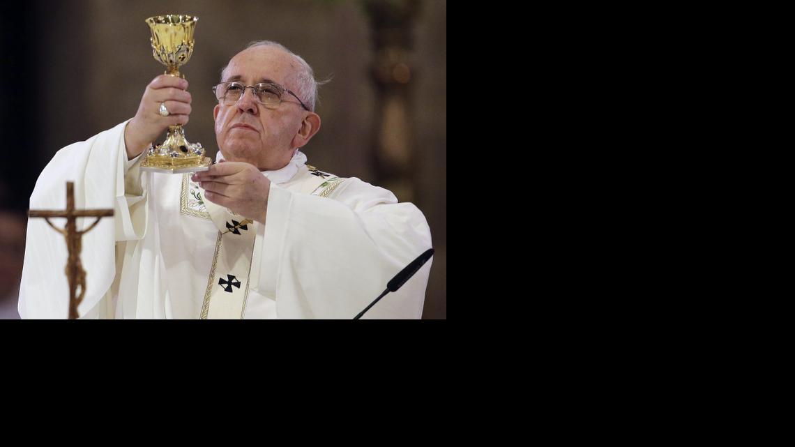 
Pope Francis officiates a mass for clergy and religious at the Cathedral Basilica of the Immaculate Conception in Manila, Philippines on Friday, Jan. 16, 2015. 
