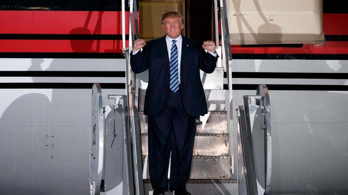 Republican presidential candidate Donald Trump arrives to speak to a campaign rally last week in Kinston, N.C.