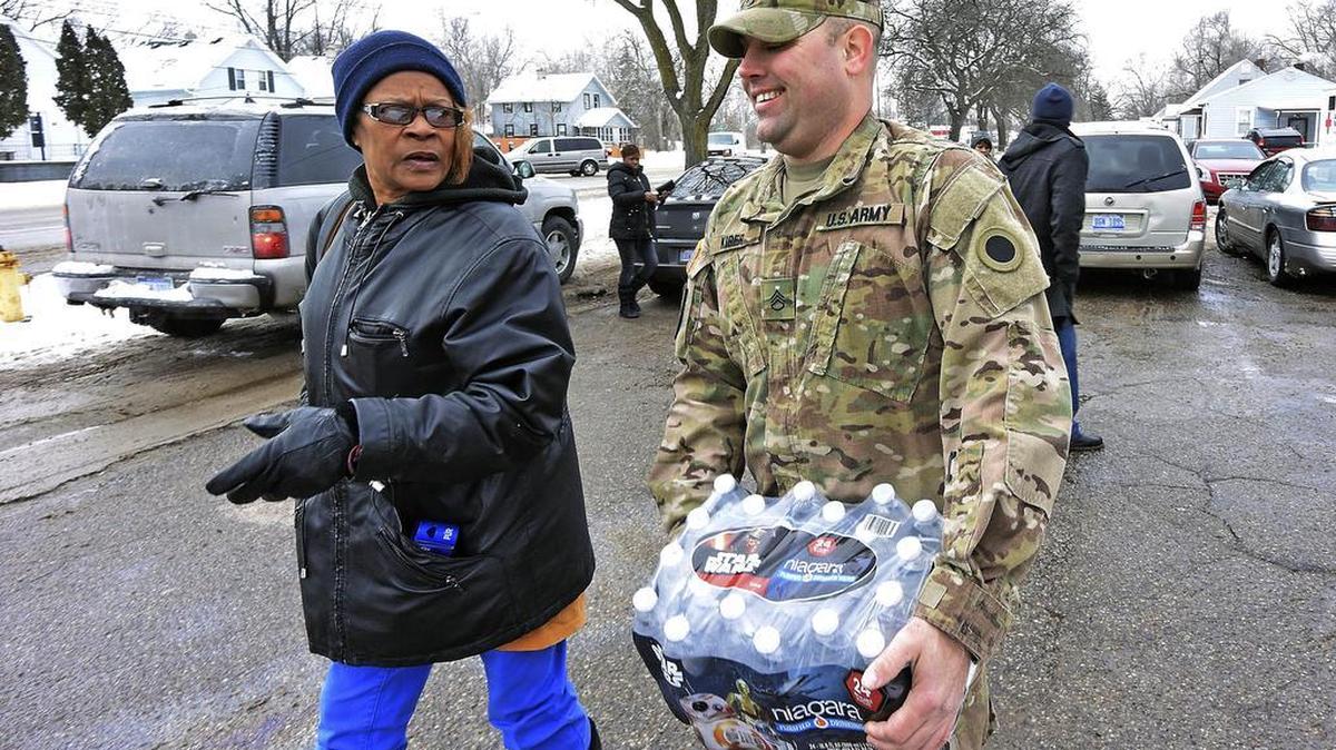 The Michigan National Guard has been helping to distribute bottled water to residents of Flint, Mich., during the water crisis.