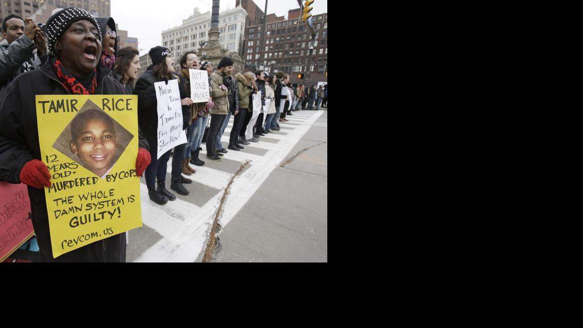 
SHOOTING PROTEST: Demonstrators block a public square in Cleveland to protest the fatal police shooting of 12-year-old Tamir Rice. 
