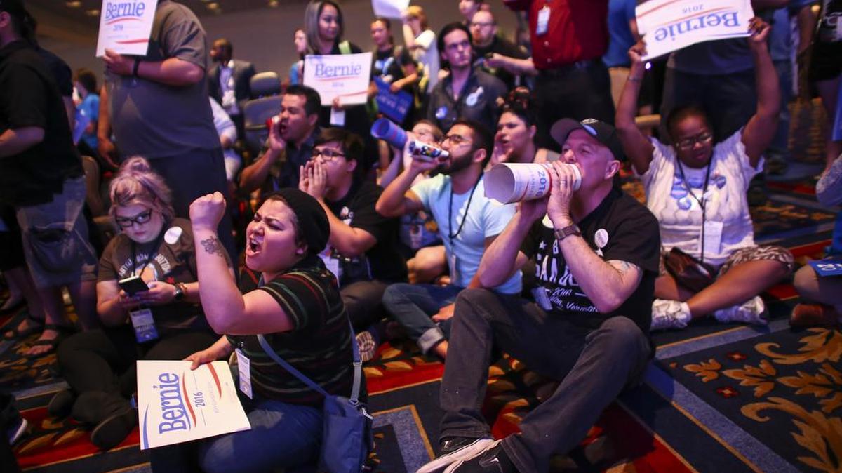 Supporters of Bernie Sanders became rowdy during the Nevada Democratic Party’s convention in Las Vegas.