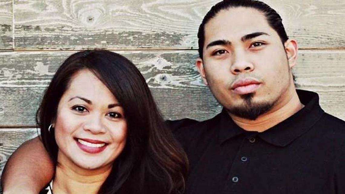 Pati Navalta Poblete stands with her son, Robby, who was shot to death in 2014.