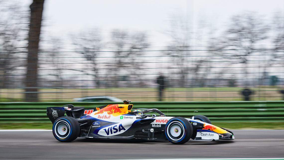 IMOLA, ITALY - JANUARY 21: Arvid Lindblad of Great Britain driving the (41) Visa Cash App Racing Bulls VCARB 03 RB Ford on track during the Visa Cash App Racing Bulls Filming Day at Autodromo Enzo e Dino Ferrari on January 21, 2026 in Imola, Italy.