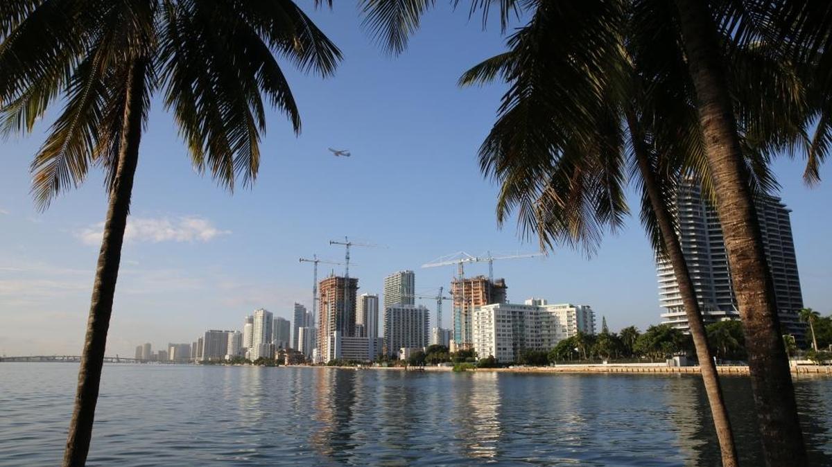 The skyline of Edgewater, looking SouthWest from the Julia Tuttle Causeway, shows the towers that had been recently built and the ones under construction as of October 2015.