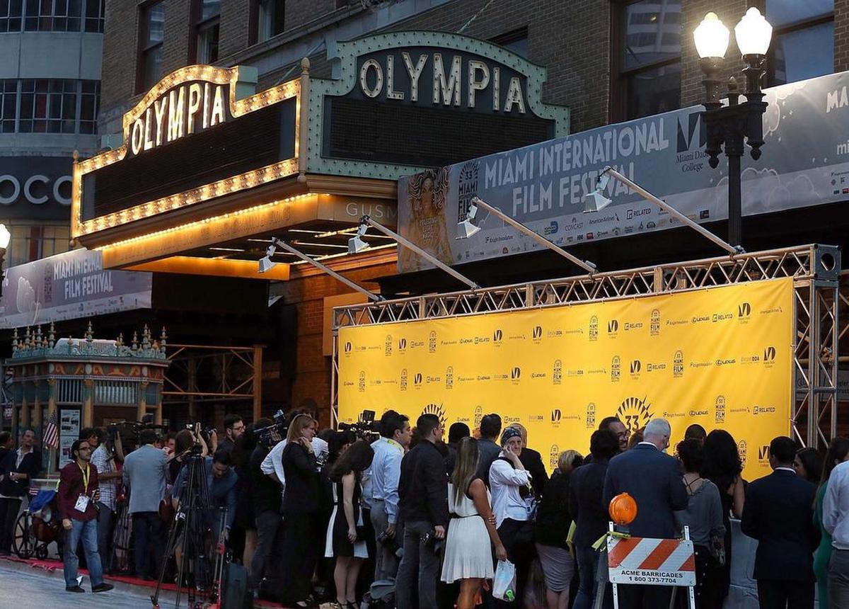 Crowds lined up outside the Olympia Theater in downtown Miami for the opening night of the Miami Film Festival in March 2016.