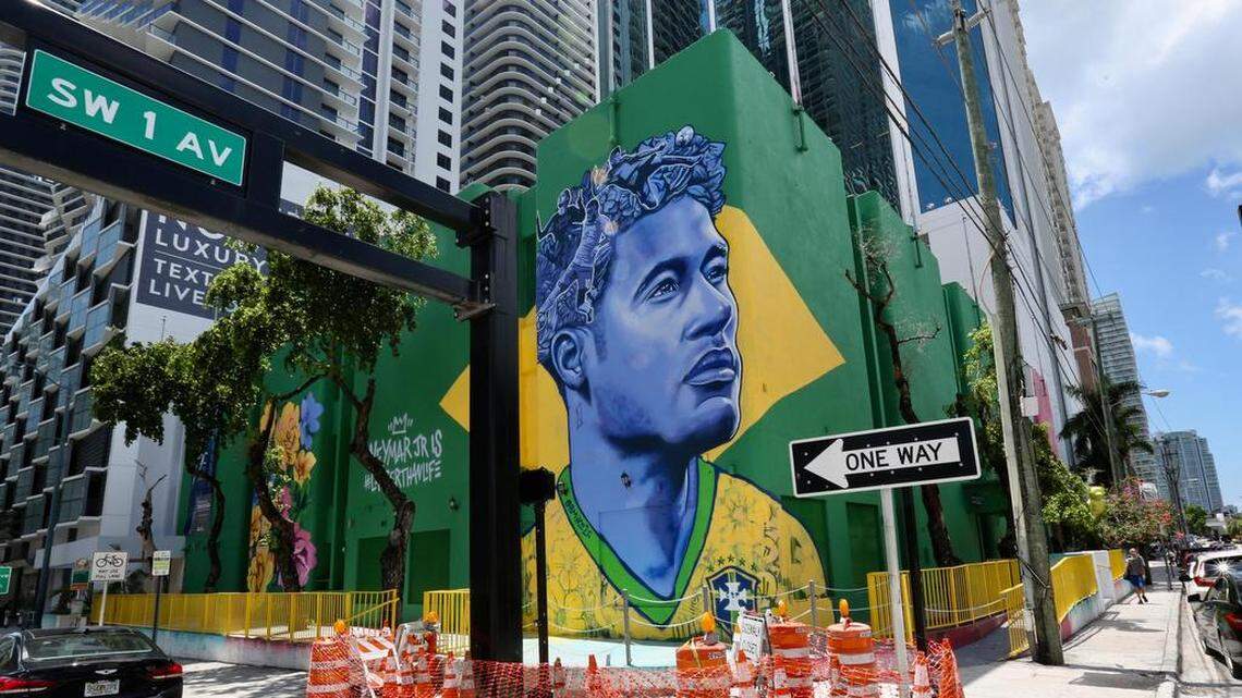 A mural with the image of Brazilian soccer player Neymar is seen on a building at the corner of SW First Avenue and Eighth Street in Miami. Brazilians rank first among foreign buyers in South Florida.