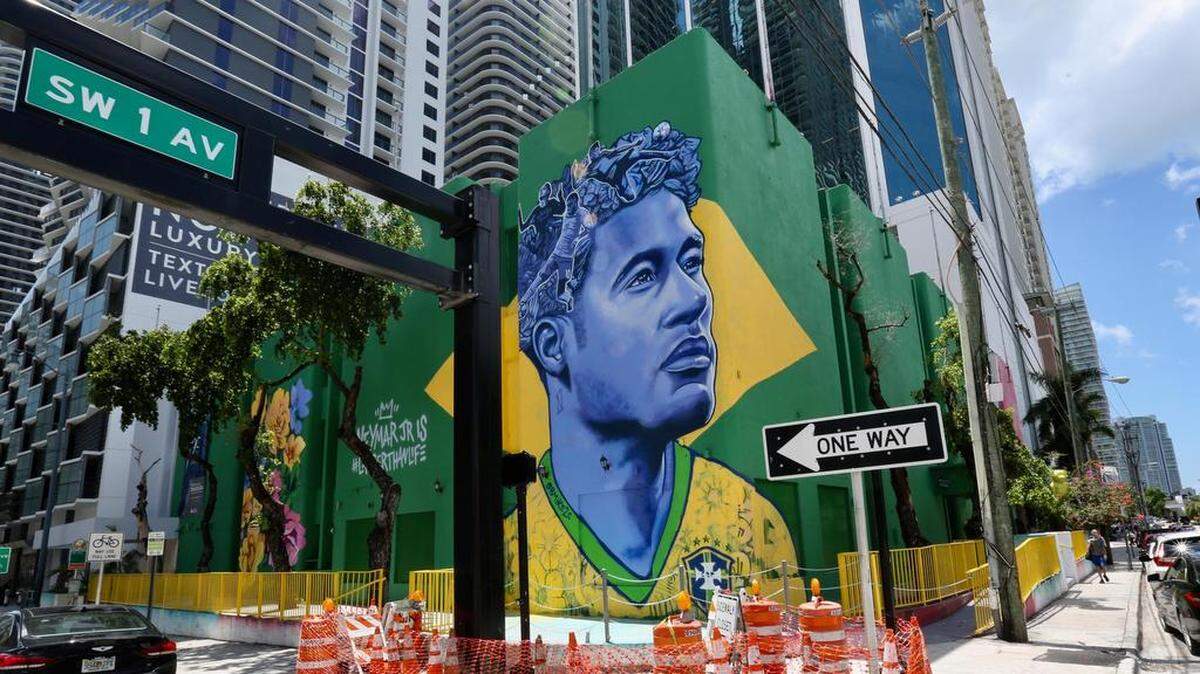 A mural with the image of Brazilian soccer player Neymar is seen on a building at the corner of SW First Avenue and Eighth Street in Miami. Brazilians rank first among foreign buyers in South Florida.