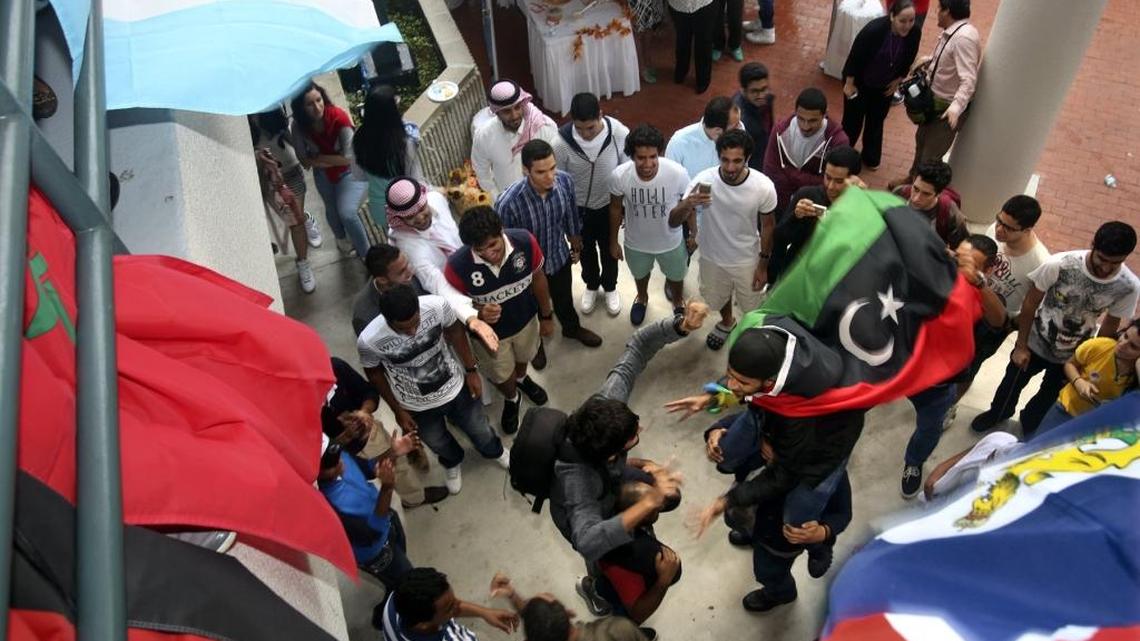 Students from Libya, Kuwait and Saudi Arabia dance to upbeat music on Nov. 21, 2014 at the University of Miami’s 31st Annual International Thanksgiving. “The really interesting phenomenon is that many Middle Eastern college students become the ‘gateway’ for other family members, encouraging mom, dad, grandma, and others to join them in Miami,” says Farid Moussallem, director of international sales at Compass.