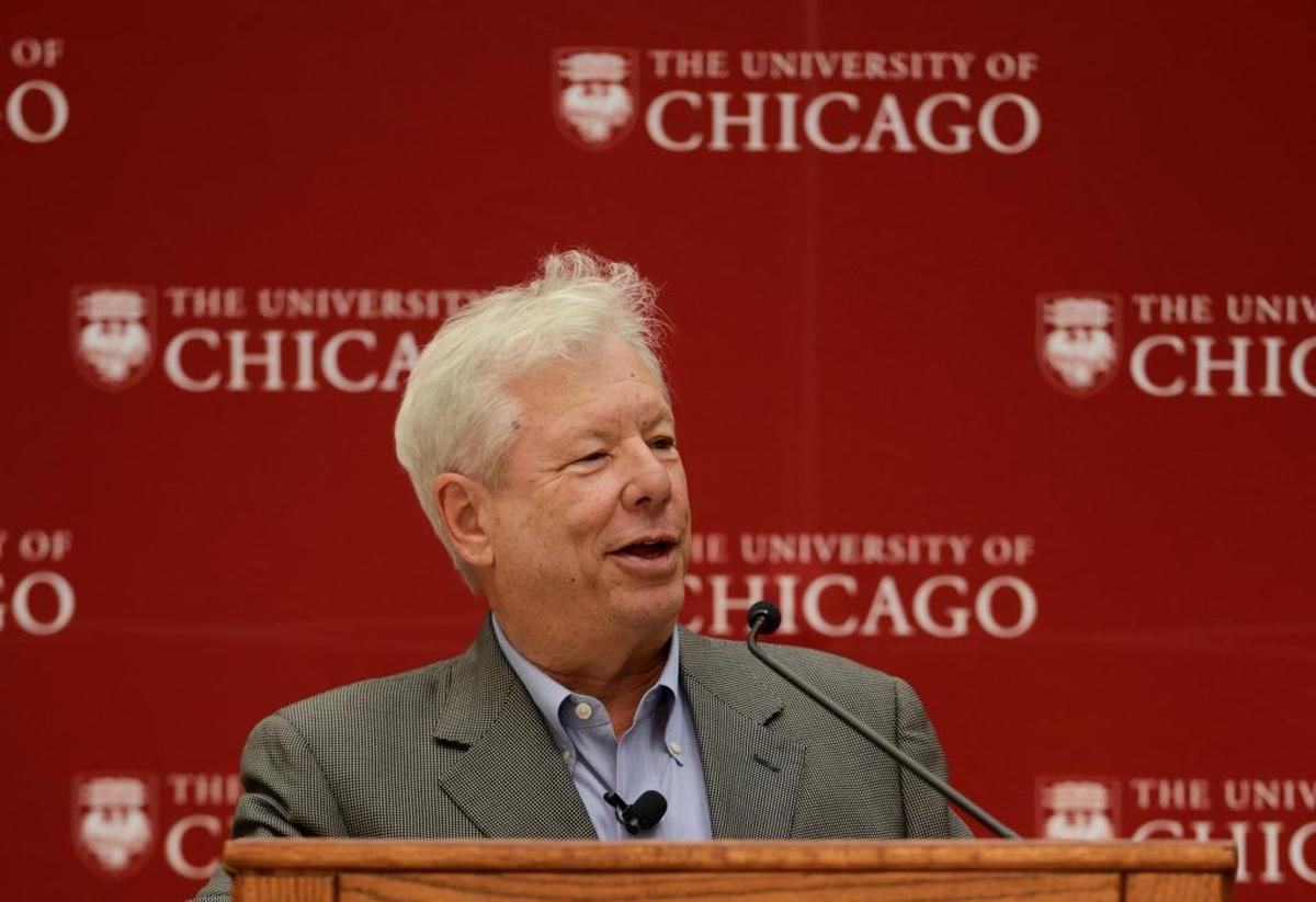 University of Chicago professor Richard Thaler speaks during a news conference after winning the Nobel economics prize on Oct. 9. Thaler won for documenting the way people’s behavior doesn’t conform to economic models. As one of the founders of behavioral economics, he has helped change the way economists look at the world.