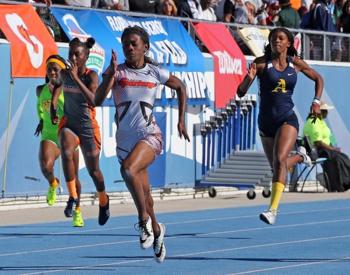 Symone Mason, a freshman at UM, is the 2017 USA Track and Field 200-meter sprint champion. Formerly of Miami Southridge High, she’s pictured in May 2017 winning the Girls 200 Meter Dash 4A Varsity race at the FHSAA Track and Field State Championships at the IMG Academy in Bradenton.