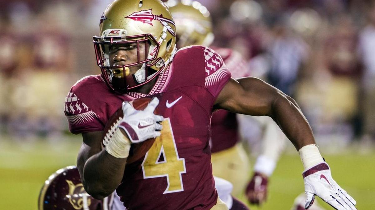 
Florida State running back Dalvin Cook runs the ball against Texas State in Tallahassee, Fla., on Saturday, Sept. 5, 2015. 
