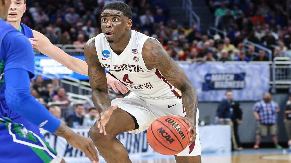 Florida State guard Dwayne Bacon (4) drives to the basket against Florida Gulf Coast during the first half of the first round of the NCAA college basketball tournament, Thurs., March 16, 2017 in Orlando, Fla.