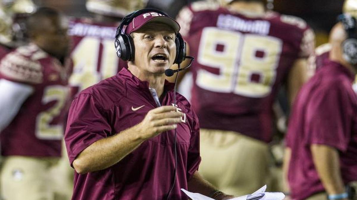 
Florida State coach Jimbo Fisher tries to get an official's attention in the second half of an NCAA college football game against Clemson in Tallahassee, Fla., Saturday, Sept. 20, 2014. Florida State won 23-17 in overtime. 
