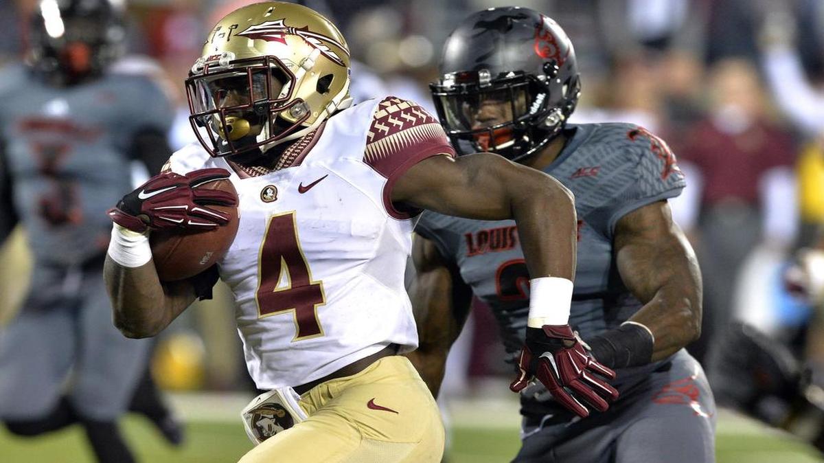 
Former Miami Central star and Florida State running back Dalvin Cook, shown in this Oct. 30, 2014, file photo against Louisville, has been suspended indefinitely after becoming the latest Seminole to get into trouble. 
