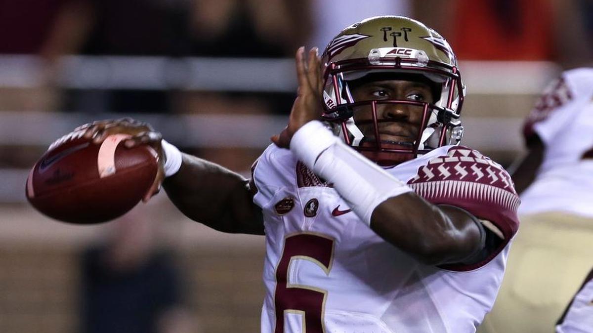 
Florida State quarterback Everett Golson (6) throws during the first half of an NCAA college football game in Boston, Friday, Sept. 18, 2015.
