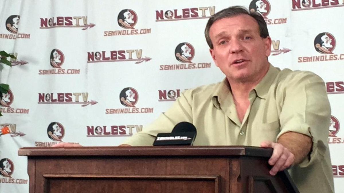 Florida State coach Jimbo Fisher discusses the incoming class during an NCAA college football news conference on national signing day, Wednesday, Feb. 3, 2016, in Tallahassee, Fla.