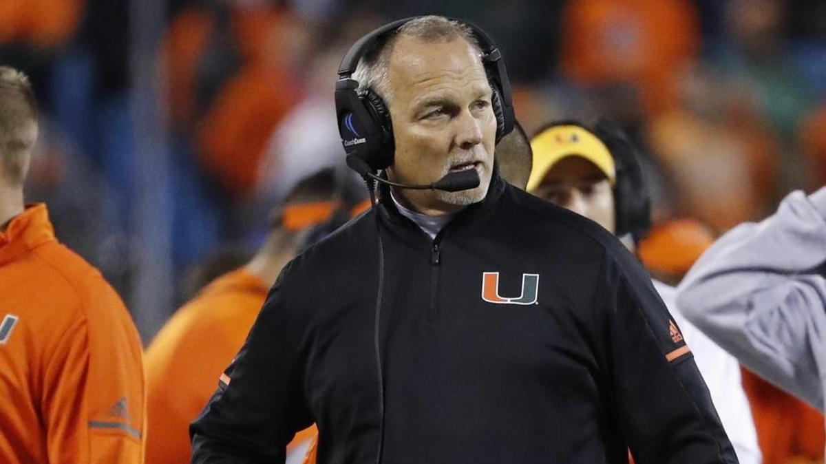 Miami Hurricanes head coach Mark Richt on the sidelines as the University of Miami Hurricanes play Clemson in the ACC Championship Game at Bank of America Stadium in Charlotte, N.C. on Sat., Dec. 2, 2017.