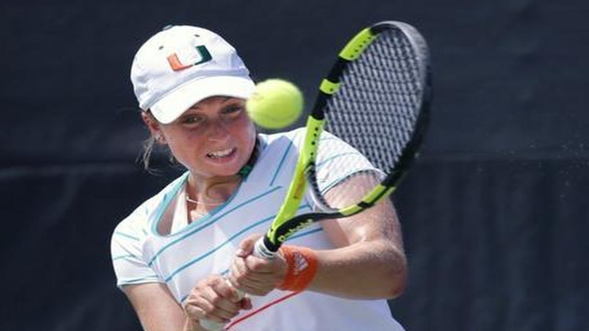 Sinead Lohan defeats Rachel Horton 6-0, 6-2, as seventh-ranked University of Miami women's tennis team hosts Quinnipiac in the opening round of the NCAA Division I women's tennis tournament on Friday, May 13, 2016.