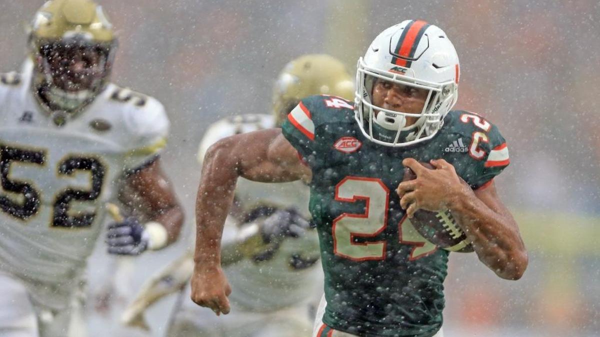 Running back Travis Homer, above, will be one of the keys on offense for UM against Va. Tech because Hurricanes quarterback Malik Rosier is nursing an injured shoulder.