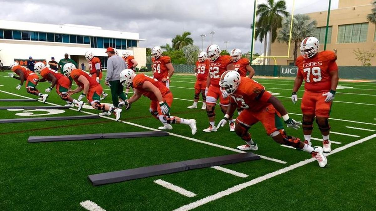 Hurricanes players at spring practice on Sat., Mar. 19. 2016.