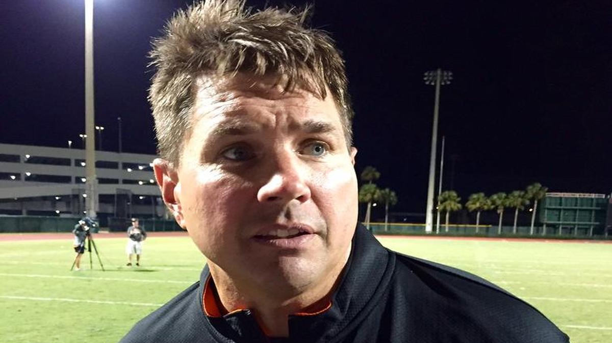 
Al Golden at UM’s first preseason scrimmage on campus at Cobb Stadium on August 13, 2015.
