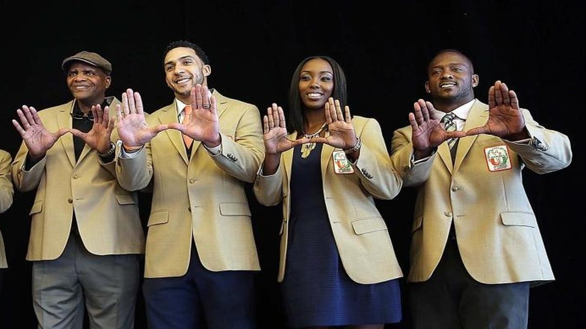 Charlie Hodgson, Megan Bradley, Will Allen, Kellen Winslow Jr., Tamara James and Willis McGahee were inducted to the University of Miami Sports Hall of Fame during a ceremony at Jungle Island in Miami on Thursday, March 31, 2016.