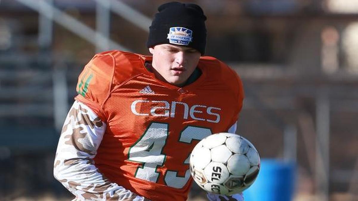UM kicker Jon Semerene kicks a soccer ball as he waits for teammates to arrive at the practice field, Wednesday Dec. 23, 2015 in El Paso, Texas.