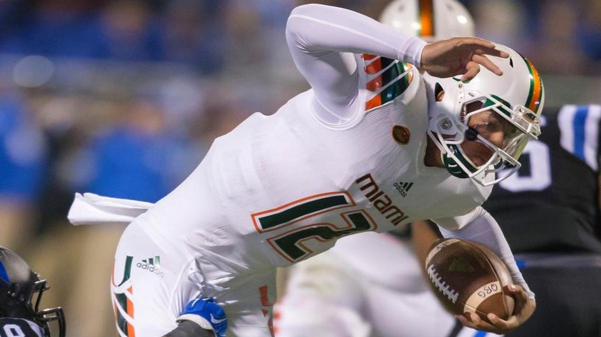 Duke’s Deion Williams sacks Miami quarterback Malik Rosier during the first half of an NCAA college football game, in Durham, N.C., Saturday, Oct. 31, 2015.