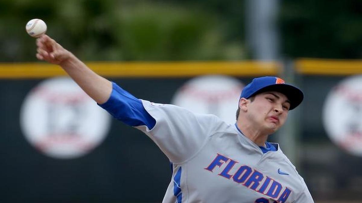 Florida junior Alex Faedo, shown in this Feb. 28, 2016 file photo, tossed a career-high 8 2/3 scoreless innings to lift the Florida Gators to a 1-0 win over the Miami Hurricanes Friday, Feb. 24, 2017.