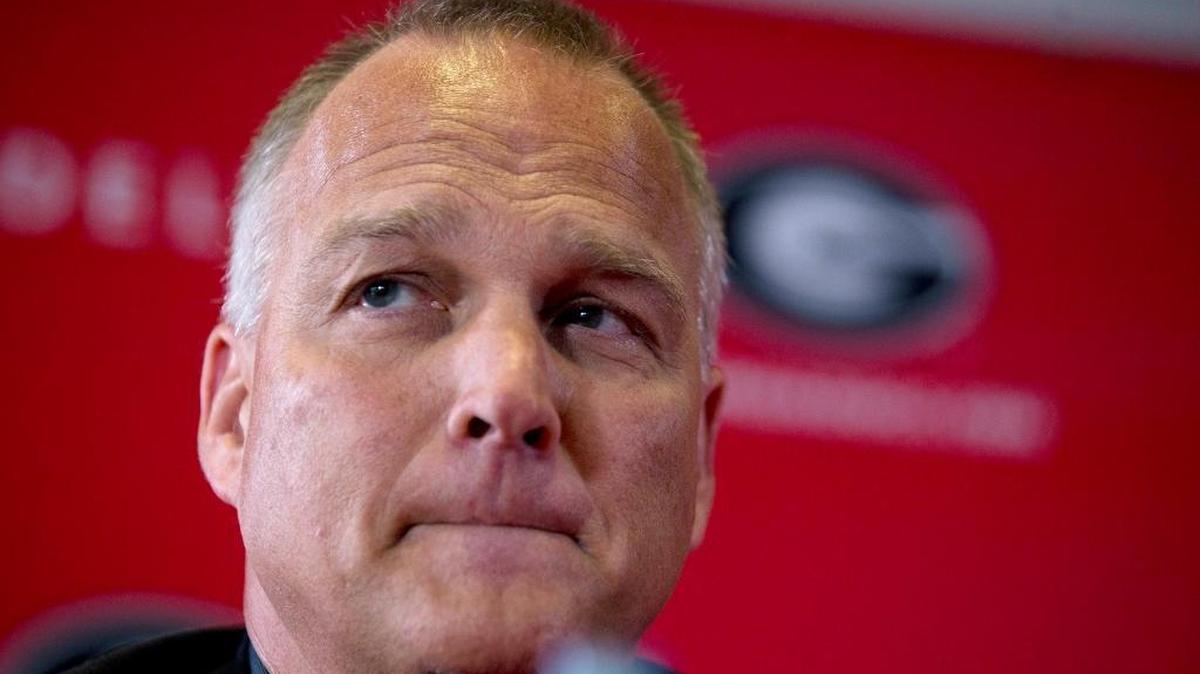 Georgia head football coach Mark Richt ponders a report's question during a news conference to discuss his departure from Georgia Monday, Nov. 30, 2015, in Athens, Ga. University of Georgia Athletic Director McGarity said in a statement released by the school the two "mutually agreed that he would step down as head coach."