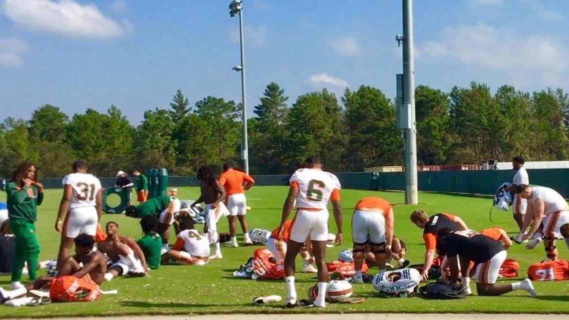 University of Miami football players get changed into their practice gear on Sunday, Sept. 17, 2017. The Canes had off from practice Monday, but are spending it watching film and going to meetings and concentrating on their upcoming game against Toledo on Saturday at Hard Rock Stadium.