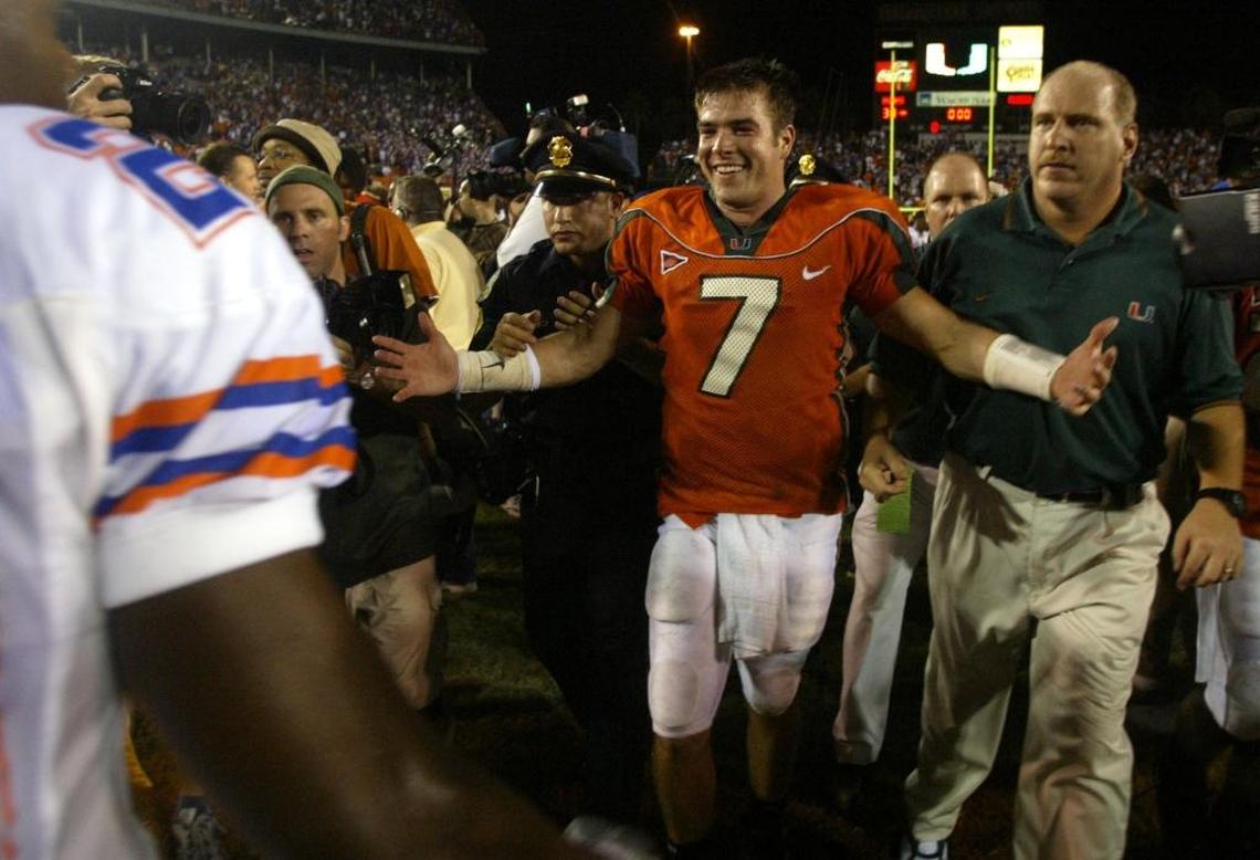 Brock Berlin leaves the field at the Orange Bowl after beating the Gators 38-33 in 2003.