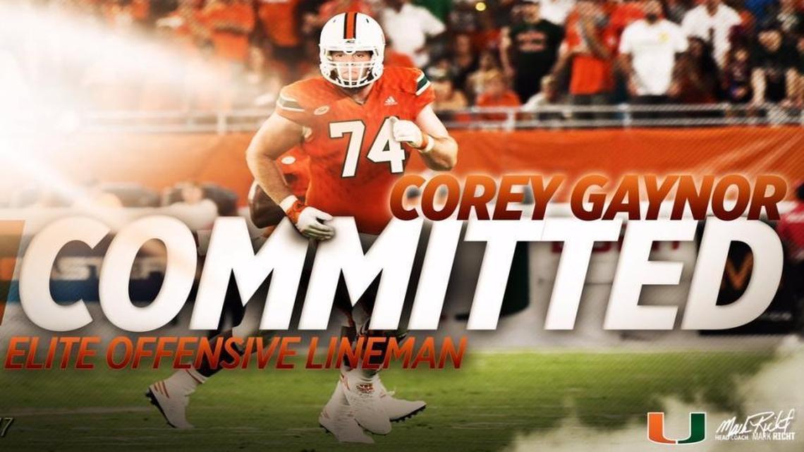 Corey Gaynor, a 6-3, 275-pound lineman, of Parkland Marjorie Stoneman Douglas High flipped his commitment from chilly Minnesota to the warmth of home at the University of Miami.