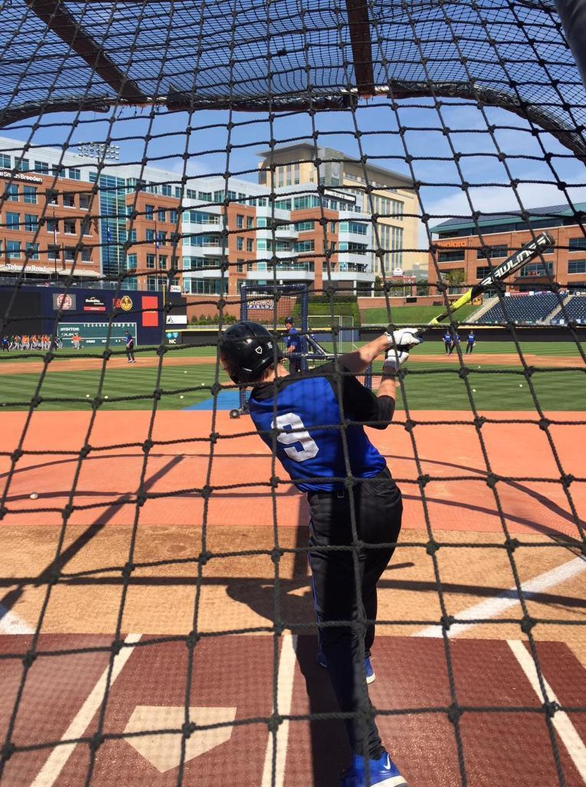 Duke preseason first-team All-American right fielder Griffin Conine during batting practice.