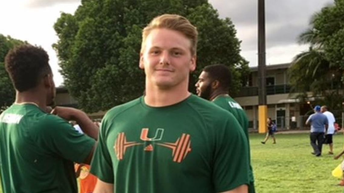 Linebacker Jamie Gordinier is shown here at a community service event in South Miami in July.