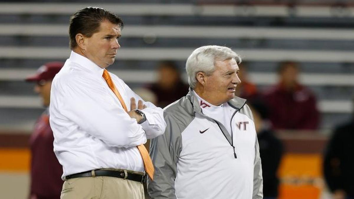 
UM coach Al Golden, left, and Virginia Tech coach Frank Beamer are both facing outside pressure as their teams struggle this season to live up to expectations. 

