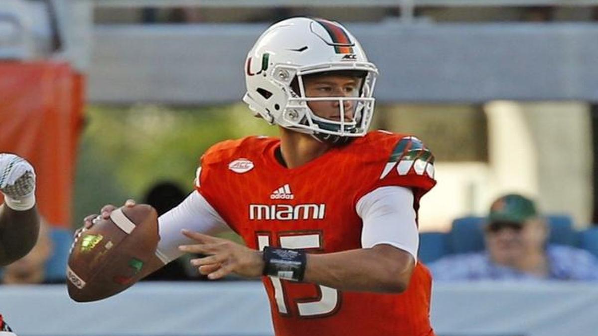 
Miami Hurricanes quarterback Brad Kaaya in the third quarter as they play the Nebraska Cornhuskers at Sun Life Stadium in Miami Gardens on September 19, 2015.
