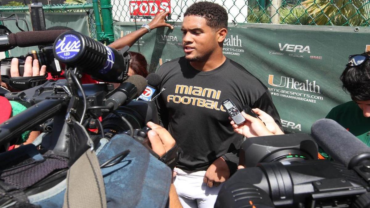 
UM’s Trent Harris speaks after practice on Tuesday, September 1, 2015.
