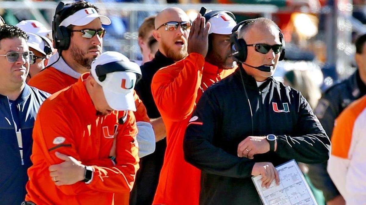 Miami Hurricanes coach Mark Richt watches his Hurricanes in action against Pittsburgh at Heinz Field on November 24, 2017.