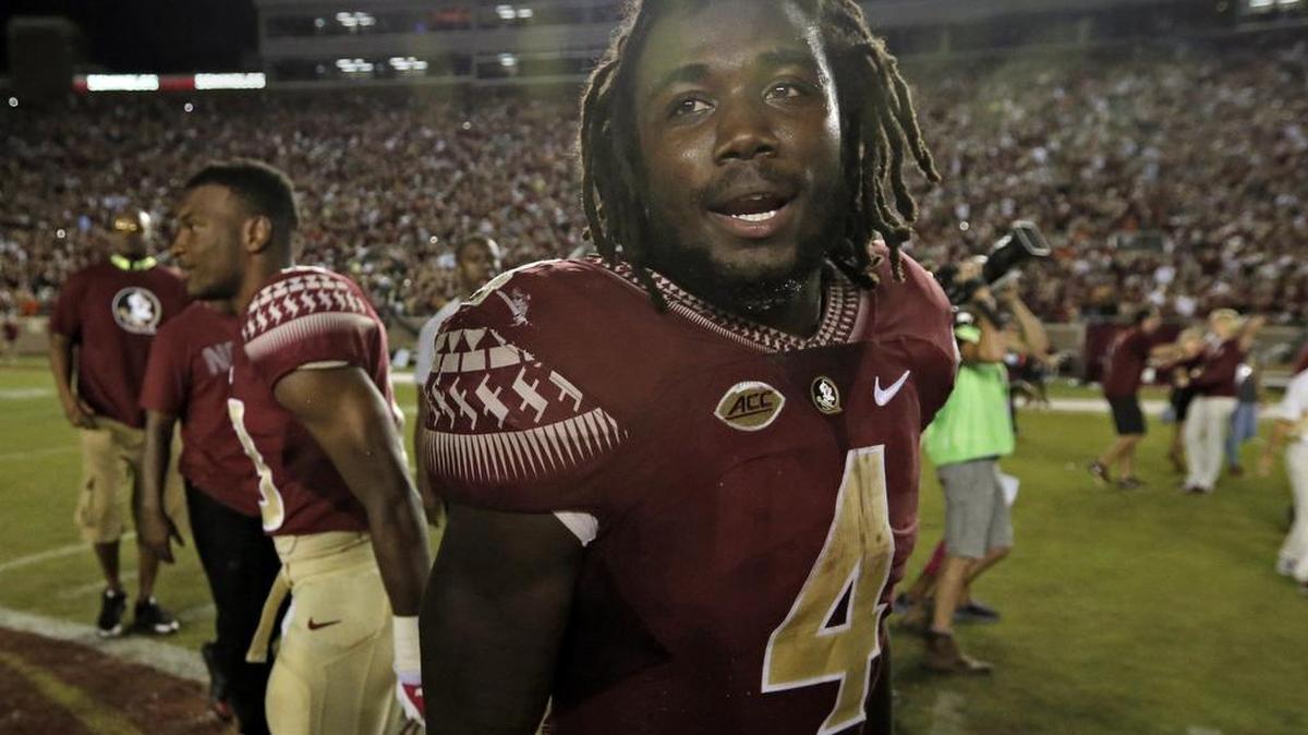 FSU running back Dalvin Cook is shown after a victory against the University of Miami at Doak Campbell Stadium in Tallahassee on Saturday, Oct. 10, 2015.
